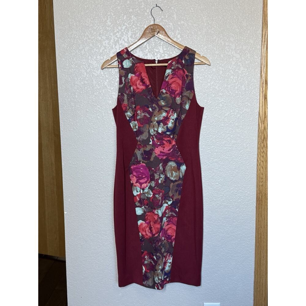 Black Halo Deep Red Floral Sheath Dress Size 8 Cocktail